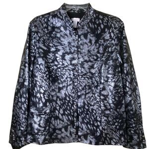 Chico’s Black Silver Metallic Snake Print Snap Button Down Jacket Size Medium 2